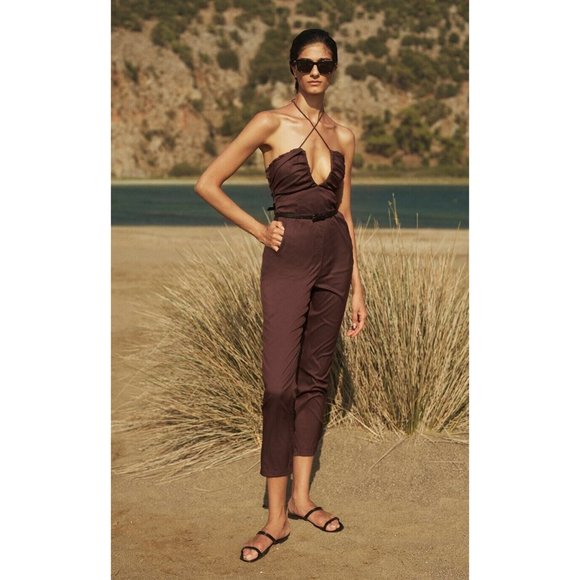 Zeynep Arcay Cotton Ruched Jumpsuit Brown - Picture 2 of 5
